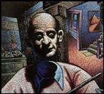 Detail from book cover of The Secret Life of Algernon Pendleton by Russell H. Greenan Bantam paperback illustrated by Stephen Hall 1988 